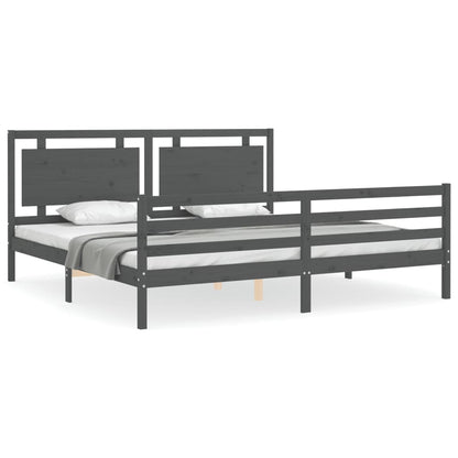 Rám Postele S Čelem Šedý 200 X 200 Cm Masivní Dřevo
