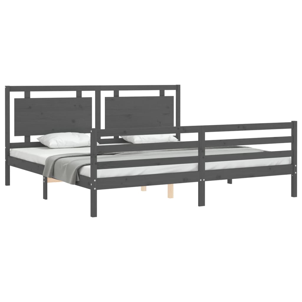 Rám Postele S Čelem Šedý 200 X 200 Cm Masivní Dřevo