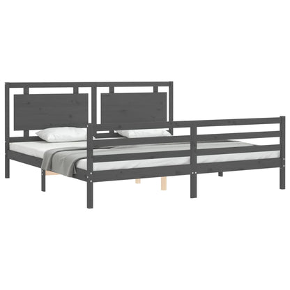 Rám Postele S Čelem Šedý 200 X 200 Cm Masivní Dřevo