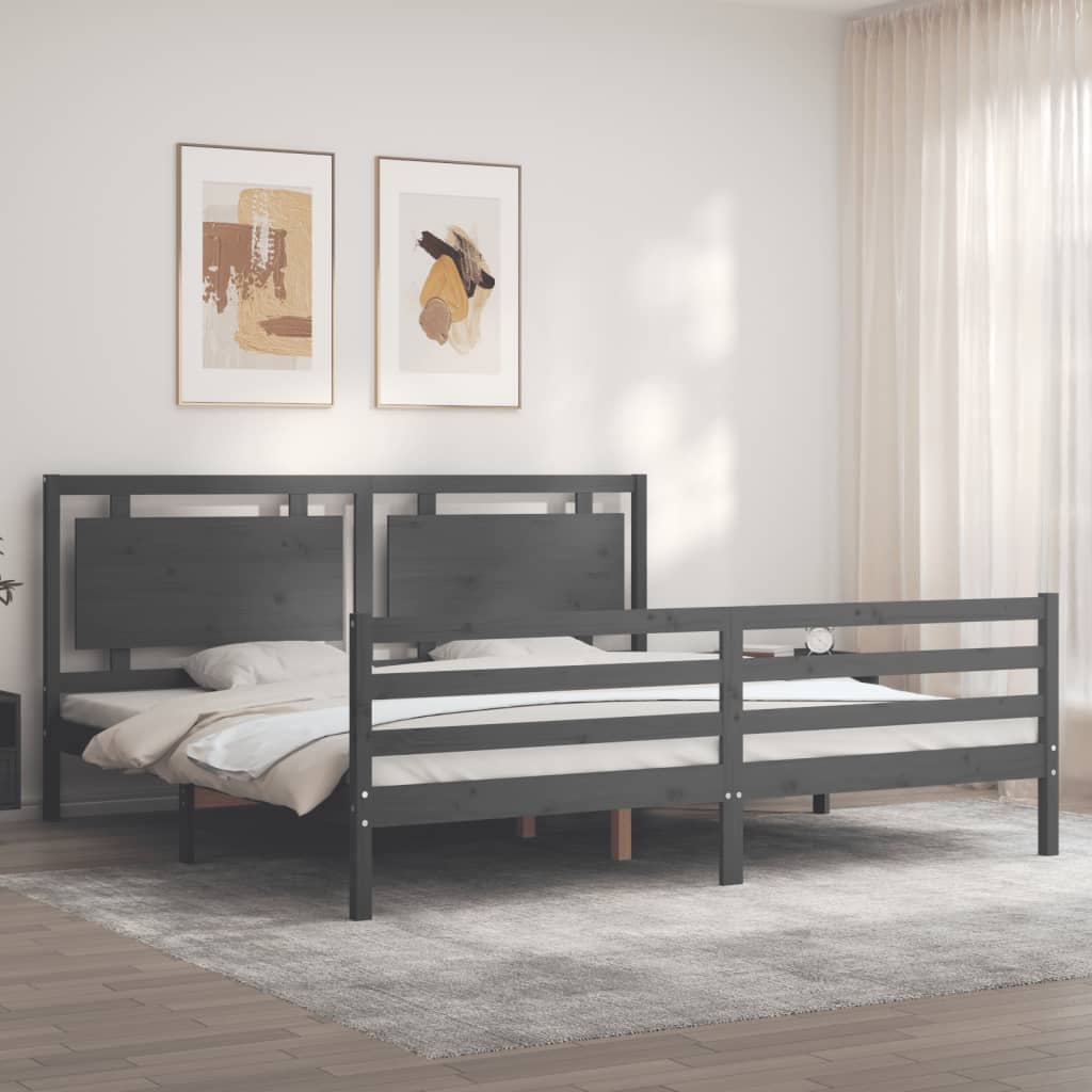 Rám Postele S Čelem Šedý 200 X 200 Cm Masivní Dřevo