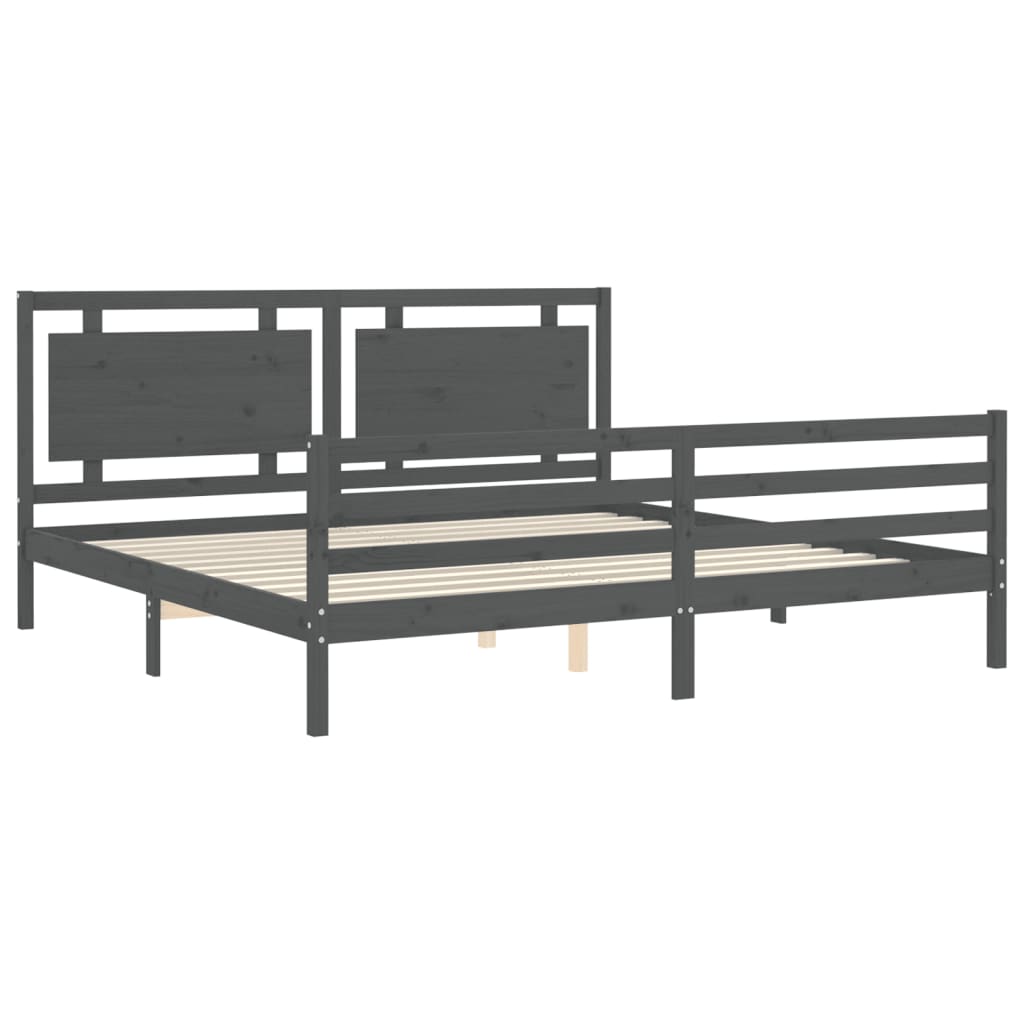 Rám Postele S Čelem Šedý 200 X 200 Cm Masivní Dřevo