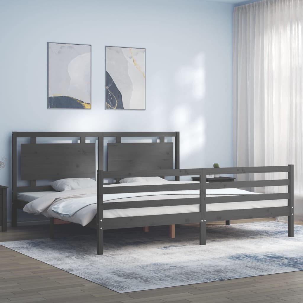Rám Postele S Čelem Šedý 200 X 200 Cm Masivní Dřevo