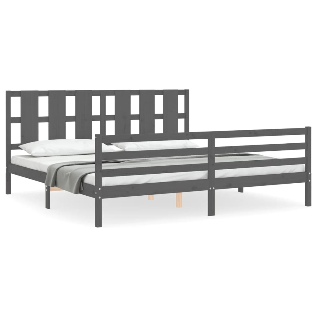 Rám Postele S Čelem Šedý 200 X 200 Cm Masivní Dřevo