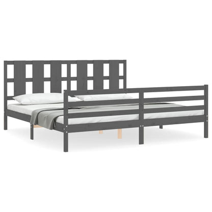 Rám Postele S Čelem Šedý 200 X 200 Cm Masivní Dřevo