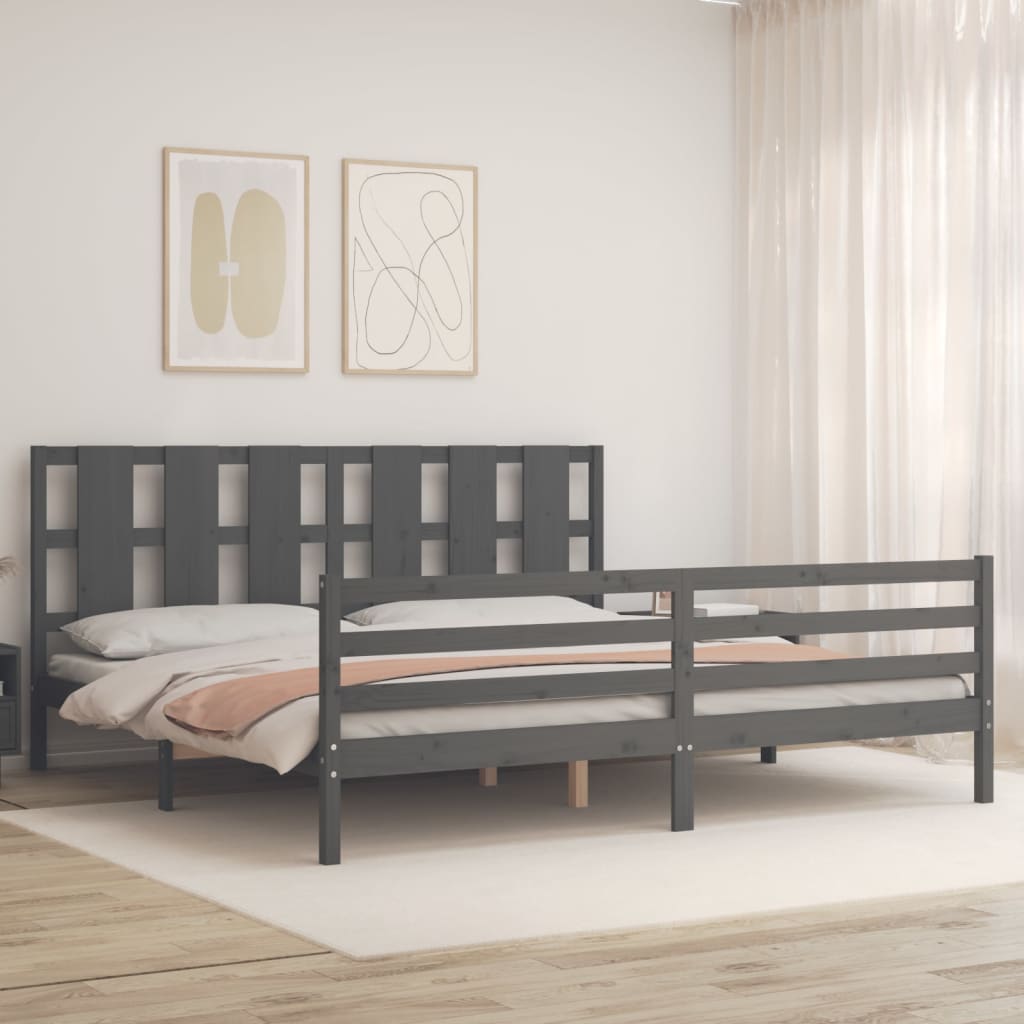 Rám Postele S Čelem Šedý 200 X 200 Cm Masivní Dřevo