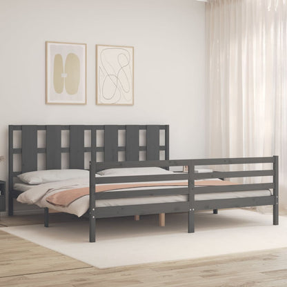 Rám Postele S Čelem Šedý 200 X 200 Cm Masivní Dřevo