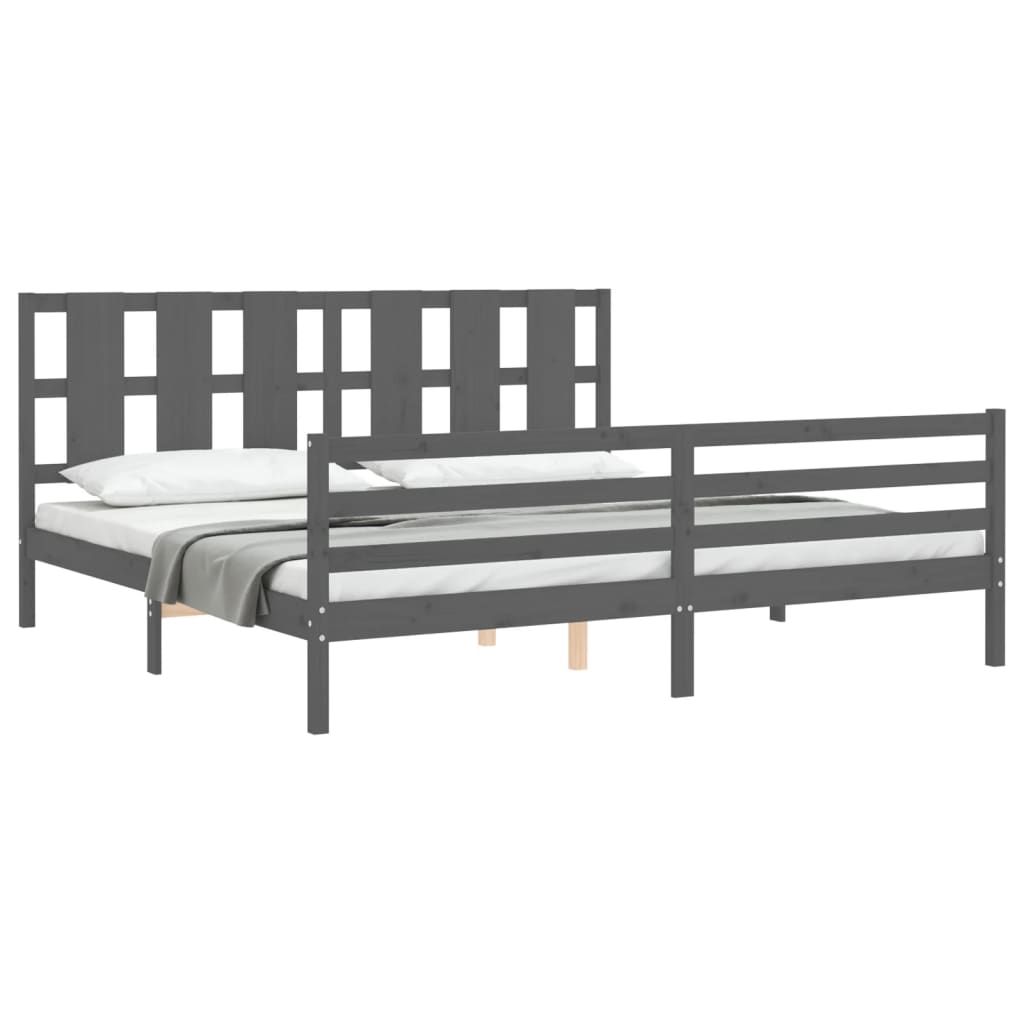 Rám Postele S Čelem Šedý 200 X 200 Cm Masivní Dřevo