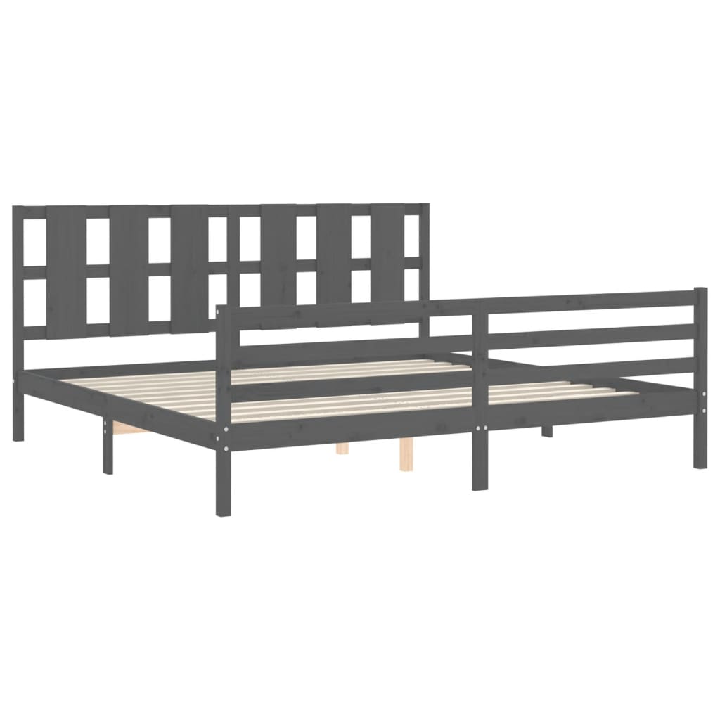 Rám Postele S Čelem Šedý 200 X 200 Cm Masivní Dřevo