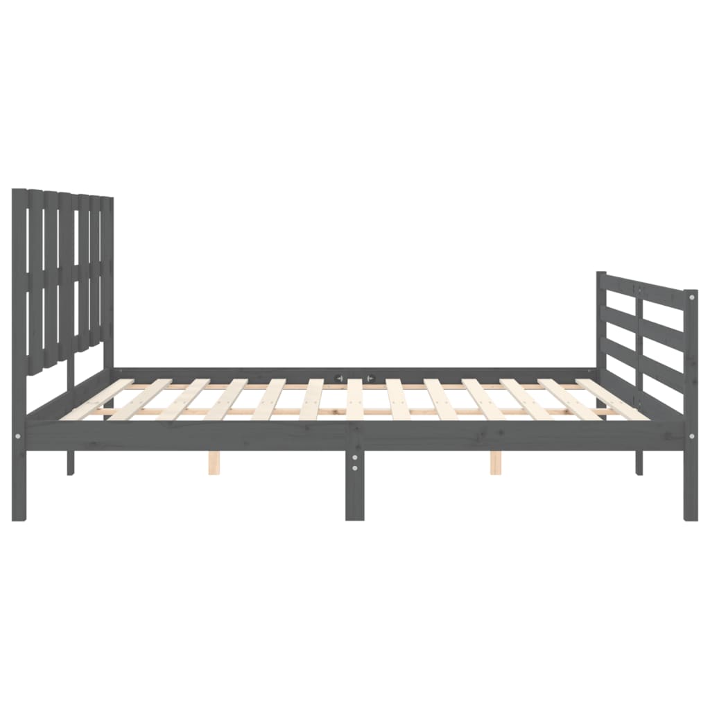 Rám Postele S Čelem Šedý 200 X 200 Cm Masivní Dřevo