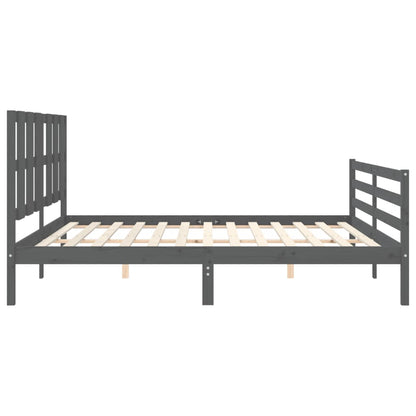 Rám Postele S Čelem Šedý 200 X 200 Cm Masivní Dřevo