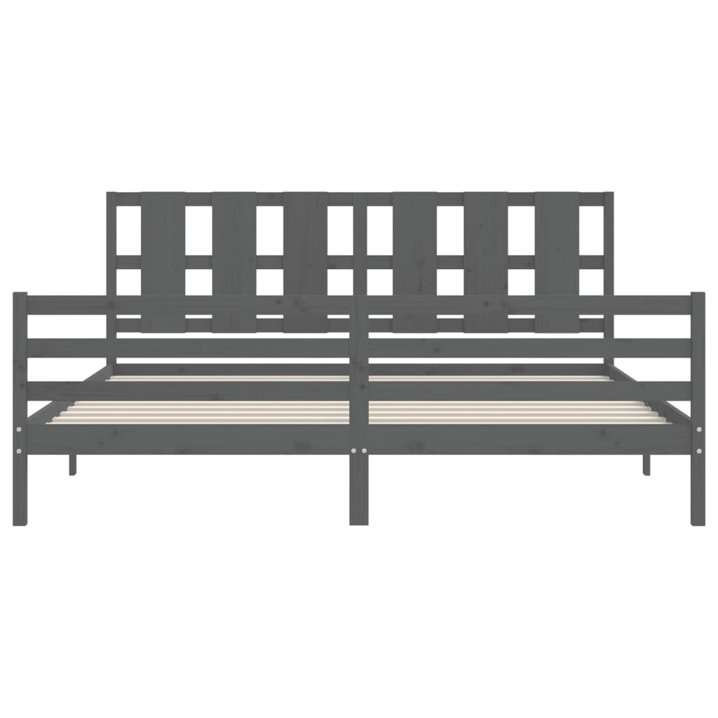 Rám Postele S Čelem Šedý 200 X 200 Cm Masivní Dřevo