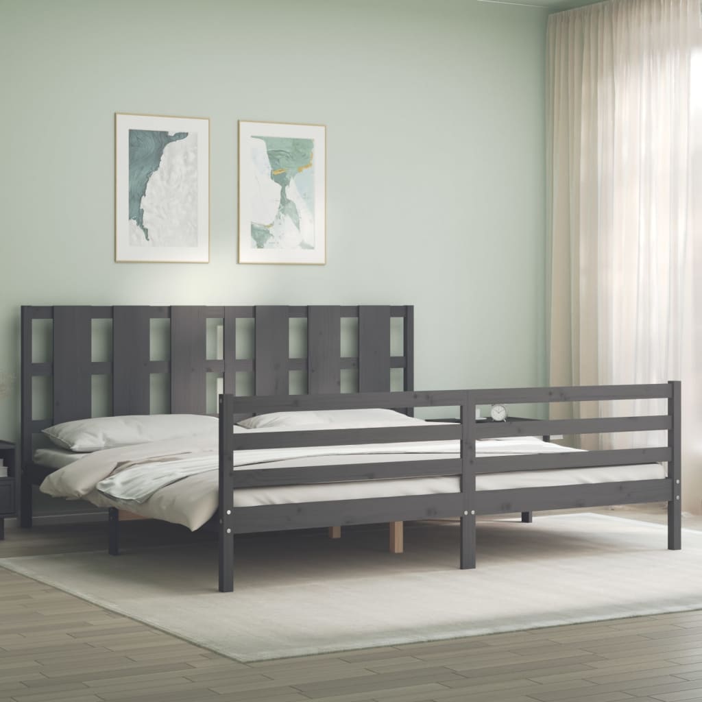 Rám Postele S Čelem Šedý 200 X 200 Cm Masivní Dřevo