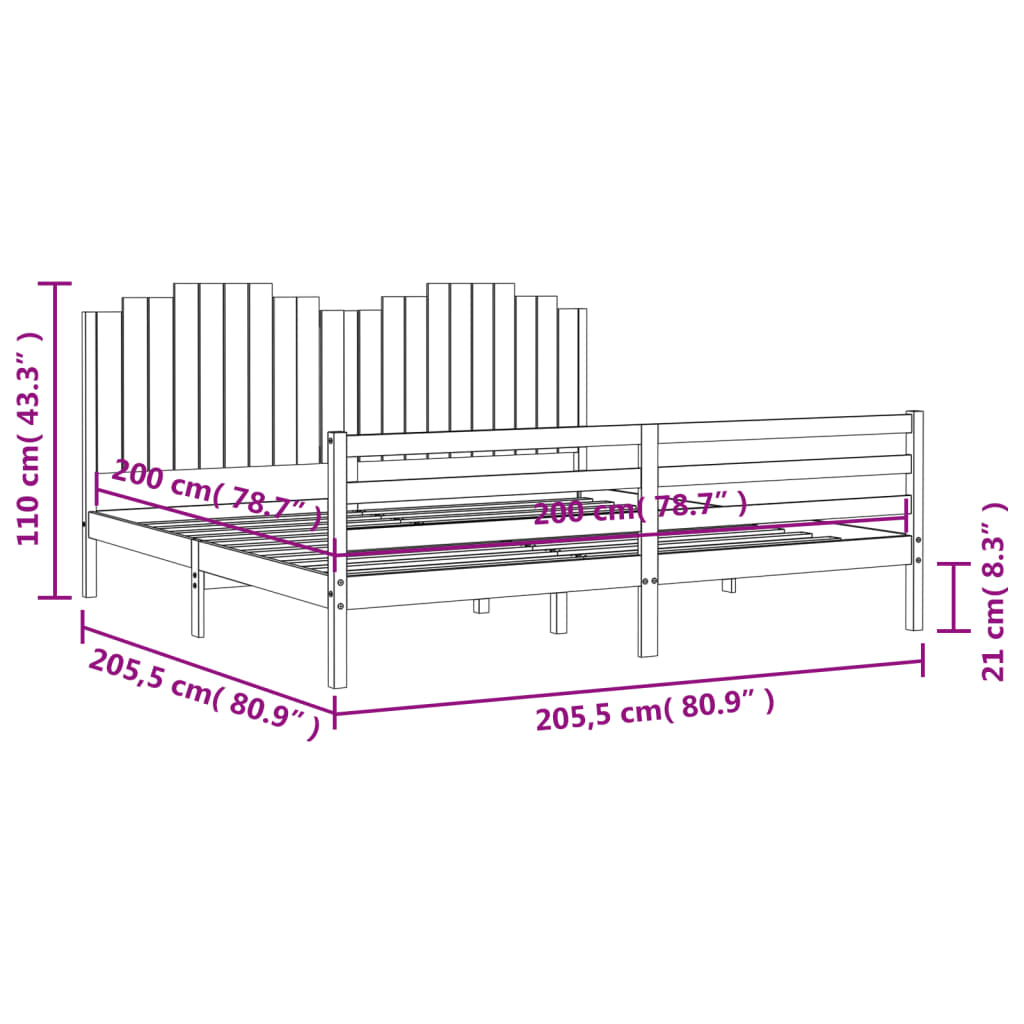 Rám Postele S Čelem 200 X 200 Cm Masivní Dřevo