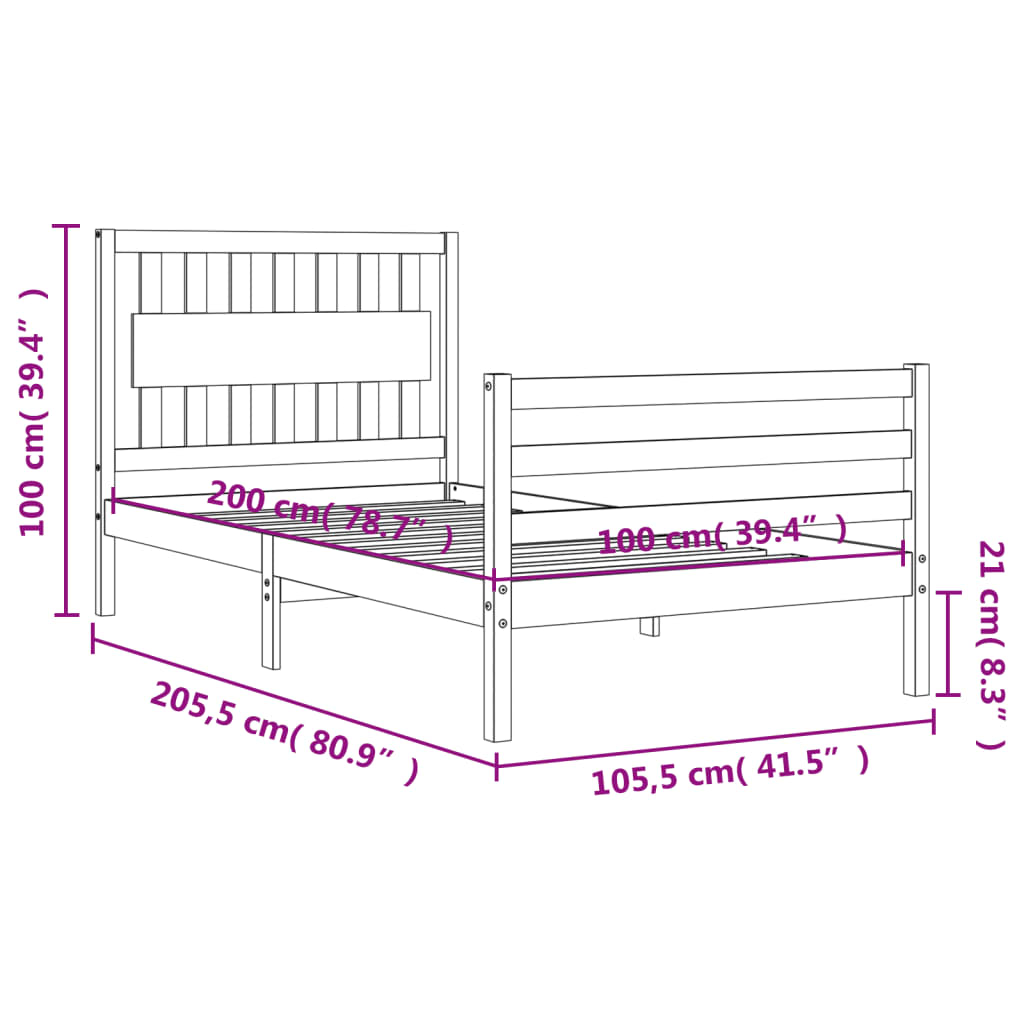 Rám Postele S Čelem 100 X 200 Cm Masivní Dřevo