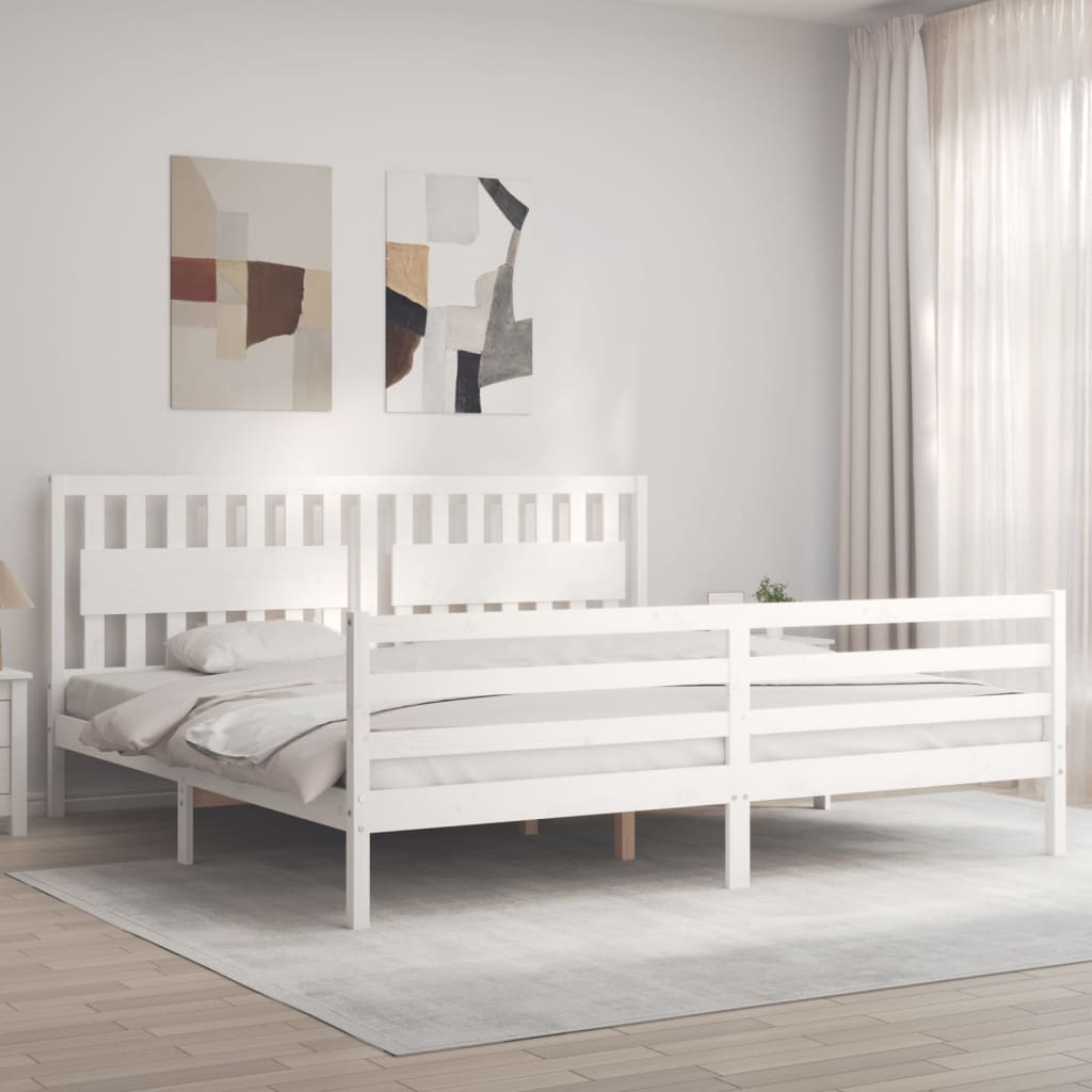 Rám Postele S Čelem Bílý 200 X 200 Cm Masivní Dřevo