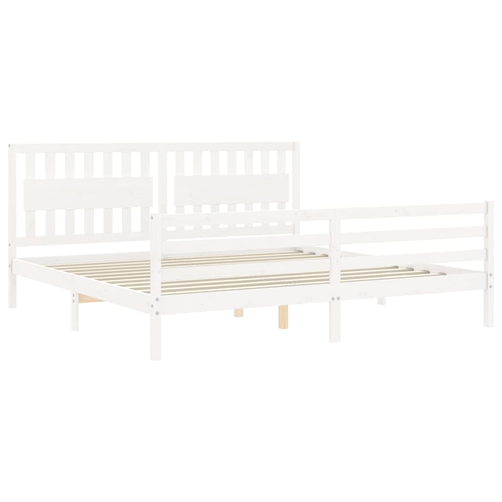 Rám Postele S Čelem Bílý 200 X 200 Cm Masivní Dřevo