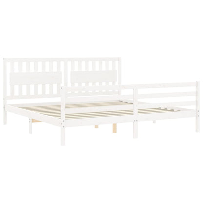 Rám Postele S Čelem Bílý 200 X 200 Cm Masivní Dřevo