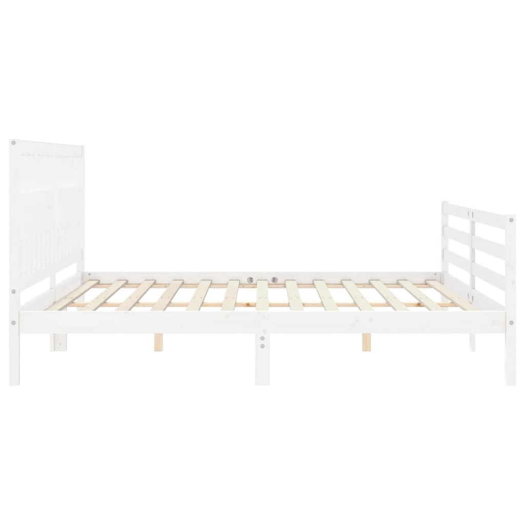 Rám Postele S Čelem Bílý 200 X 200 Cm Masivní Dřevo