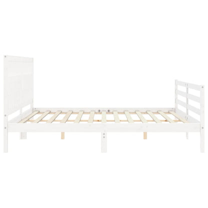 Rám Postele S Čelem Bílý 200 X 200 Cm Masivní Dřevo