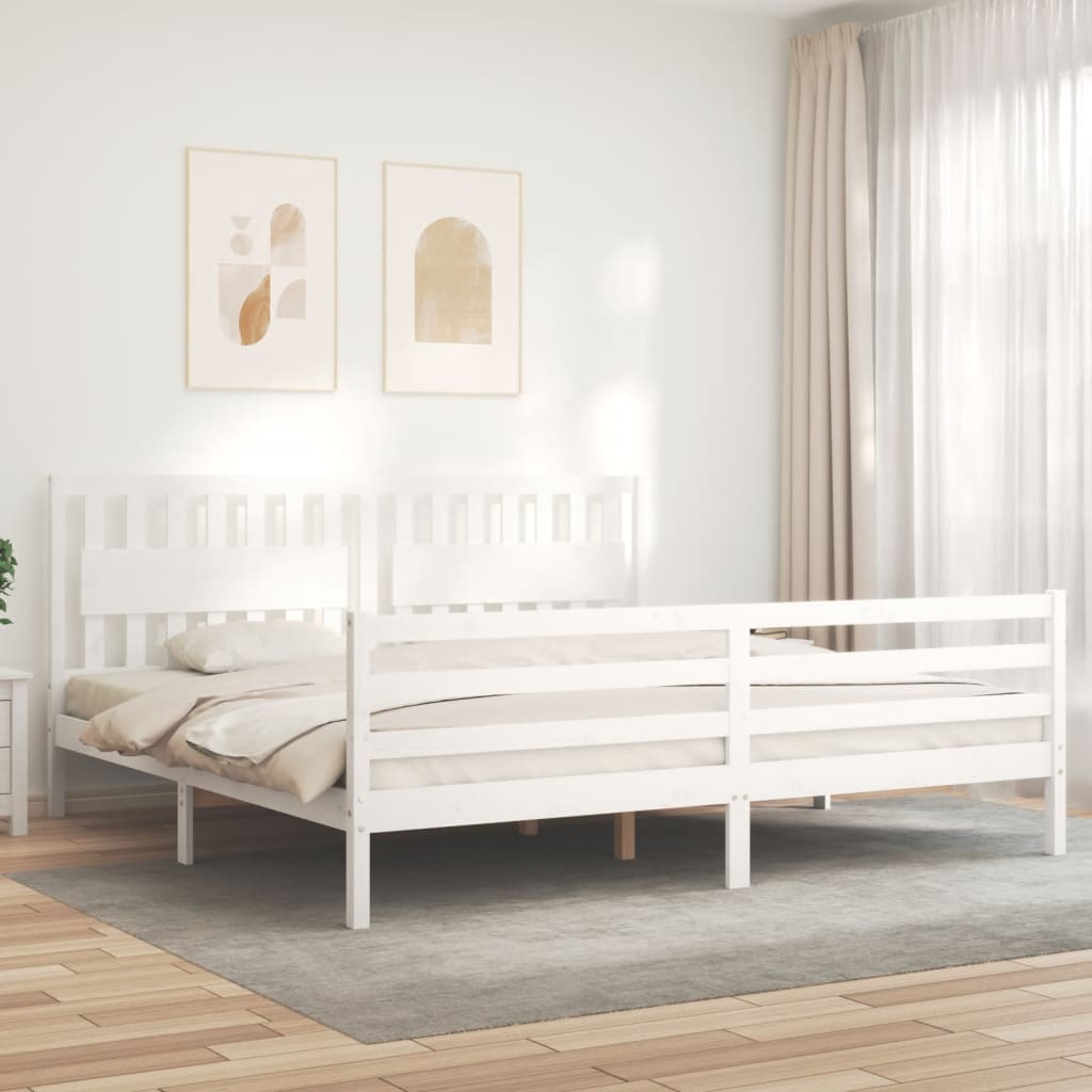 Rám Postele S Čelem Bílý 200 X 200 Cm Masivní Dřevo