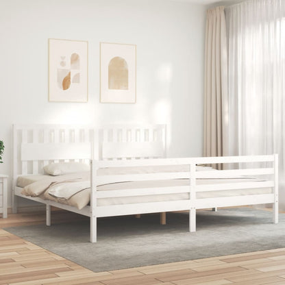 Rám Postele S Čelem Bílý 200 X 200 Cm Masivní Dřevo