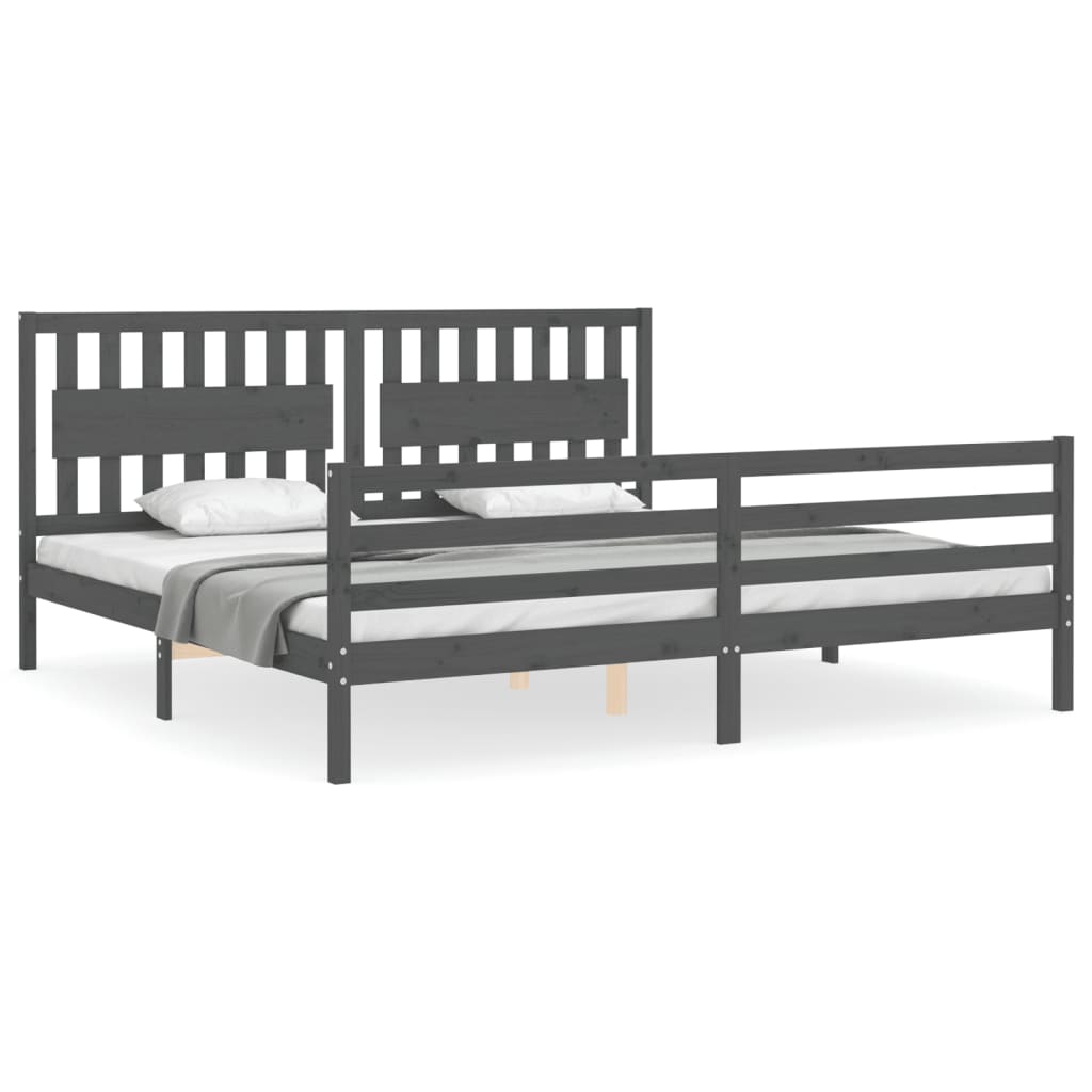 Rám Postele S Čelem Šedý 200 X 200 Cm Masivní Dřevo