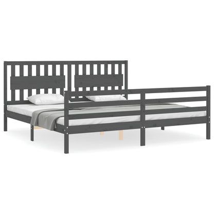 Rám Postele S Čelem Šedý 200 X 200 Cm Masivní Dřevo