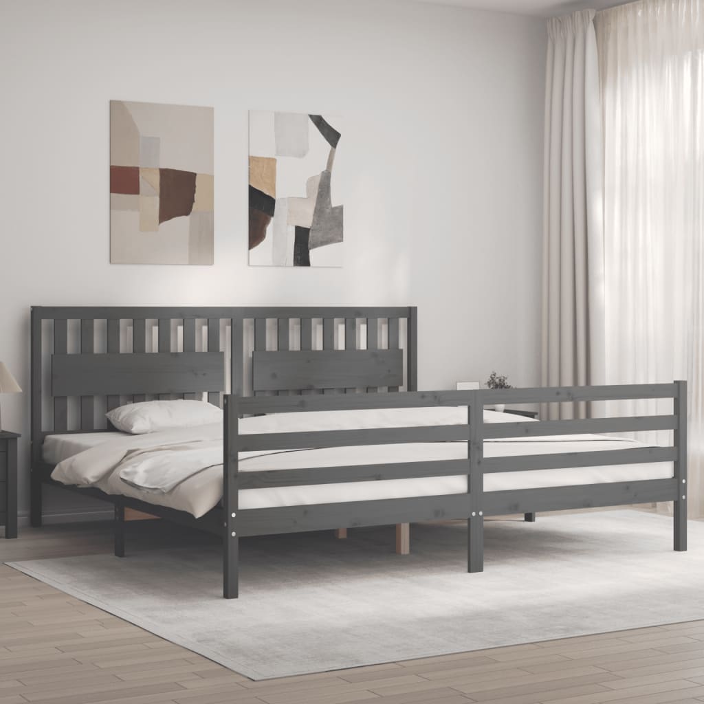 Rám Postele S Čelem Šedý 200 X 200 Cm Masivní Dřevo