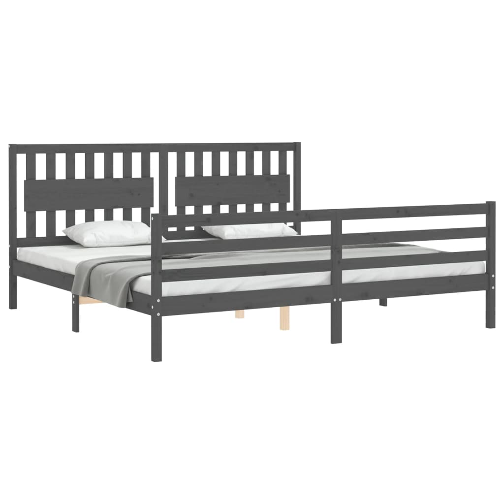 Rám Postele S Čelem Šedý 200 X 200 Cm Masivní Dřevo