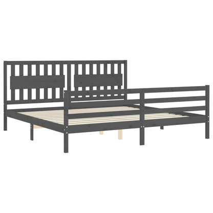 Rám Postele S Čelem Šedý 200 X 200 Cm Masivní Dřevo