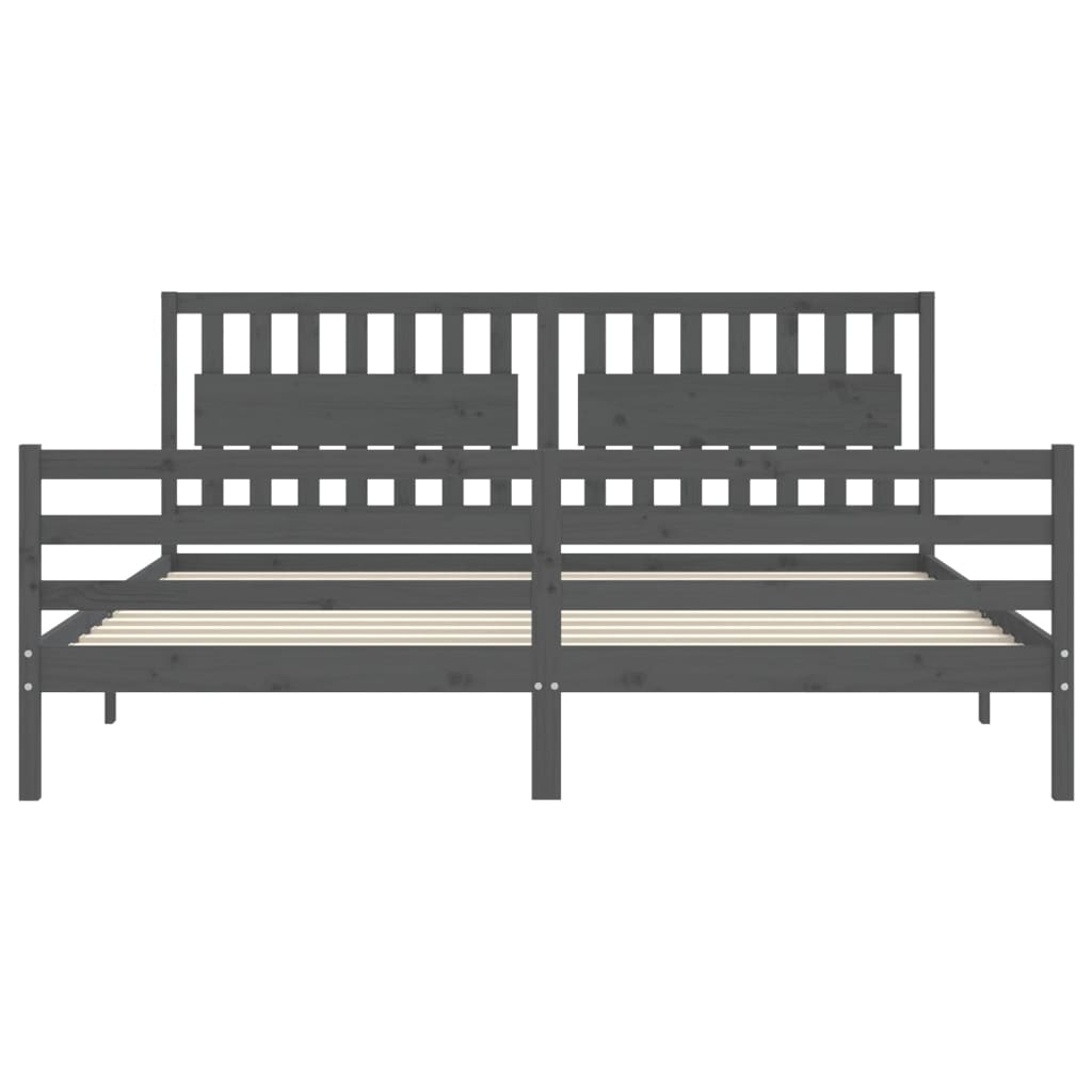 Rám Postele S Čelem Šedý 200 X 200 Cm Masivní Dřevo