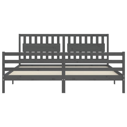 Rám Postele S Čelem Šedý 200 X 200 Cm Masivní Dřevo