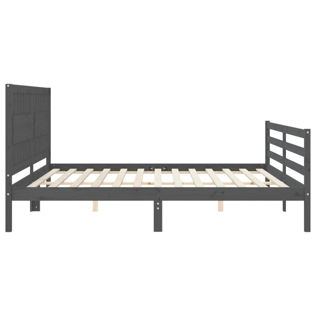 Rám Postele S Čelem Šedý 200 X 200 Cm Masivní Dřevo
