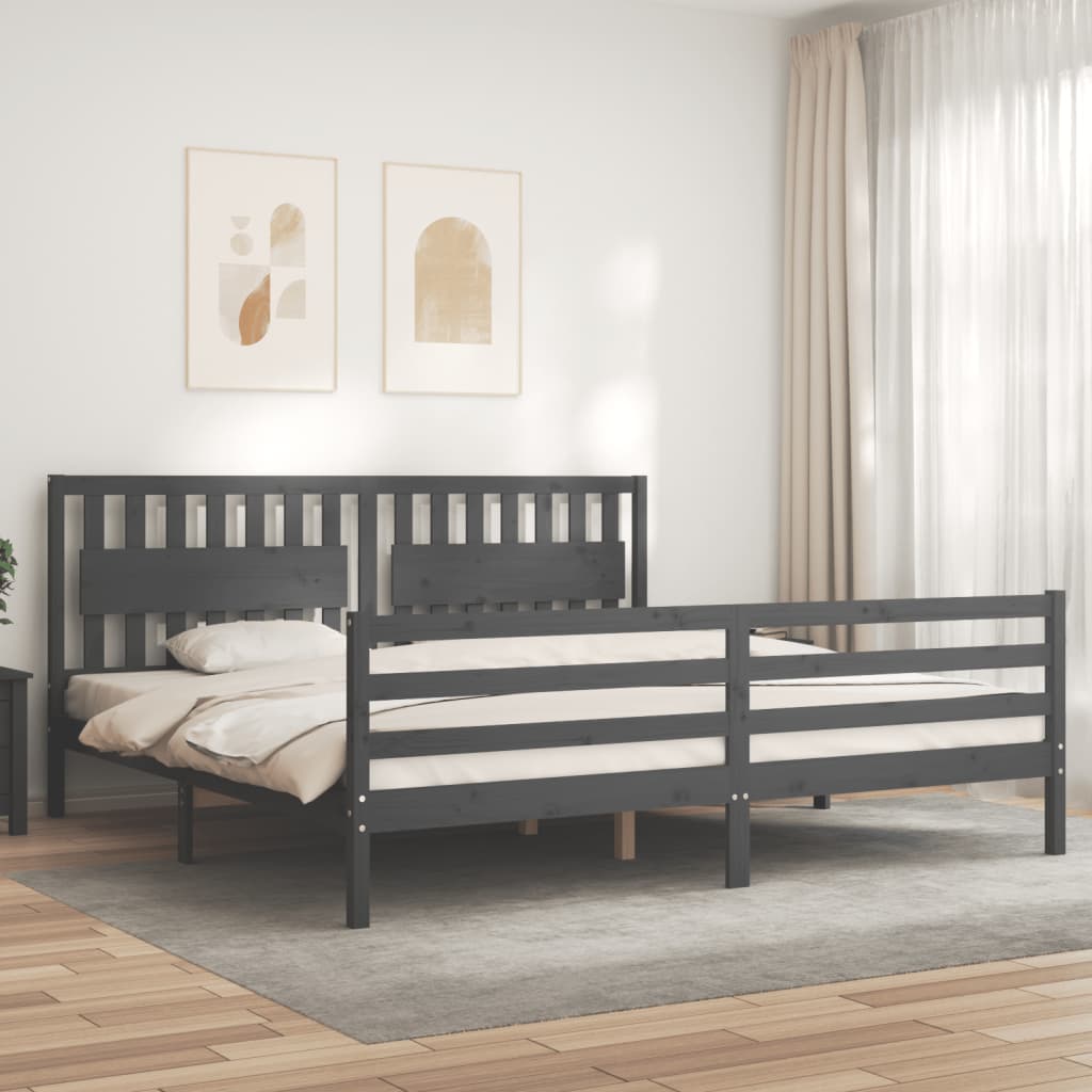 Rám Postele S Čelem Šedý 200 X 200 Cm Masivní Dřevo