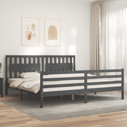 Rám Postele S Čelem Šedý 200 X 200 Cm Masivní Dřevo
