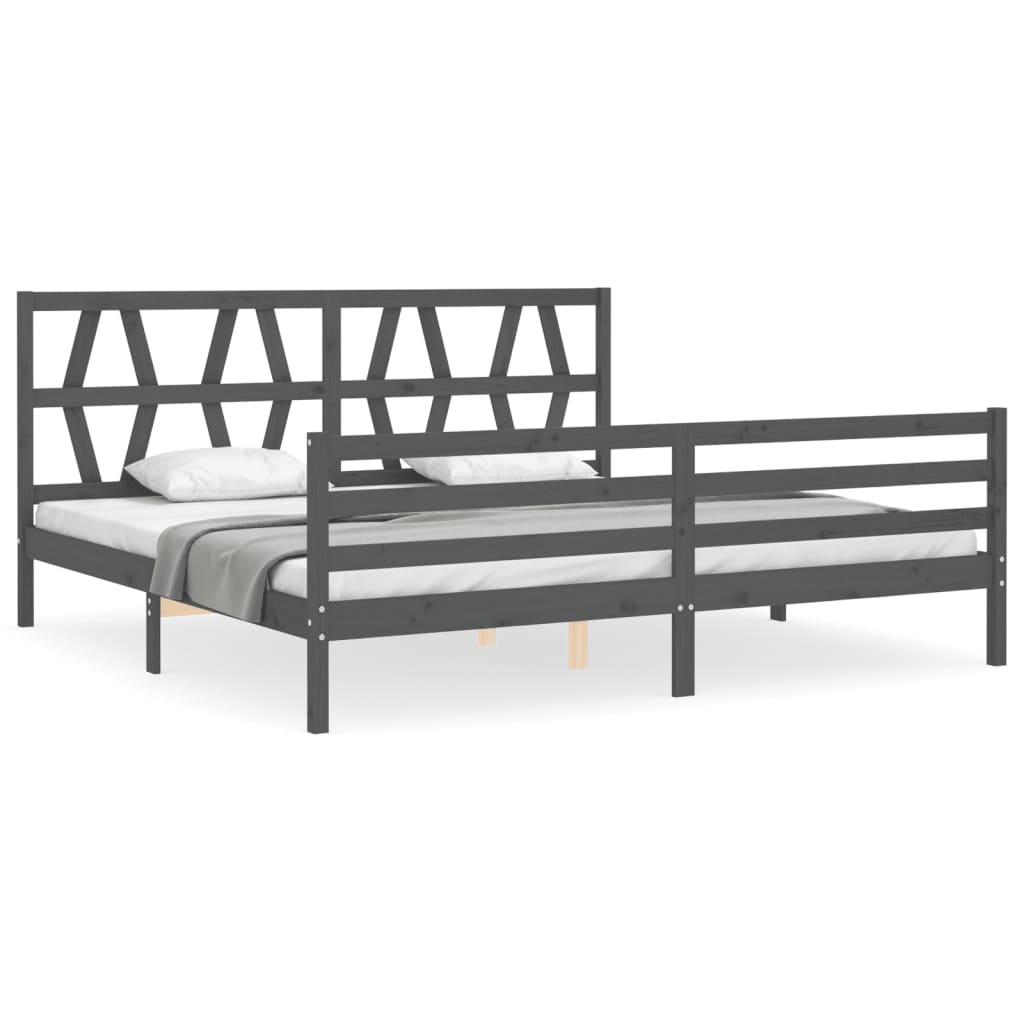 Rám Postele S Čelem Šedý 200 X 200 Cm Masivní Dřevo