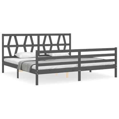 Rám Postele S Čelem Šedý 200 X 200 Cm Masivní Dřevo