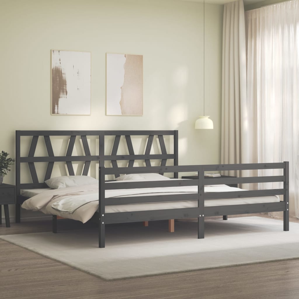 Rám Postele S Čelem Šedý 200 X 200 Cm Masivní Dřevo