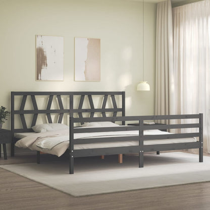 Rám Postele S Čelem Šedý 200 X 200 Cm Masivní Dřevo