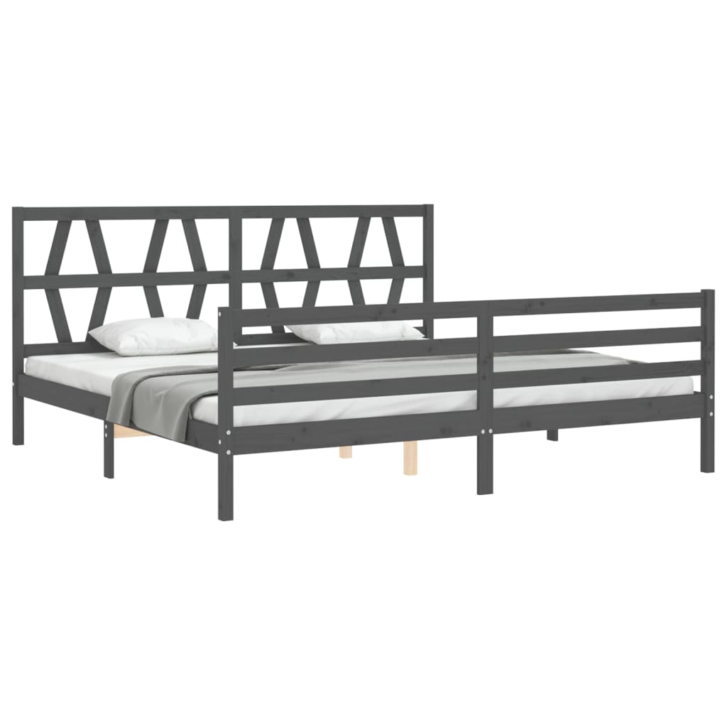 Rám Postele S Čelem Šedý 200 X 200 Cm Masivní Dřevo