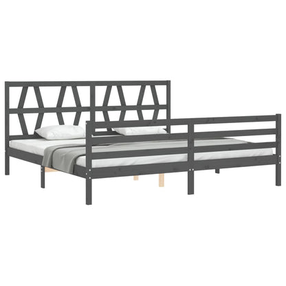 Rám Postele S Čelem Šedý 200 X 200 Cm Masivní Dřevo