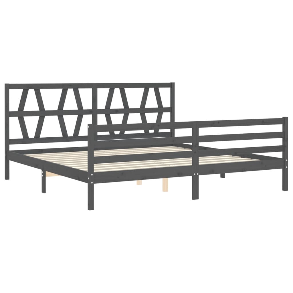 Rám Postele S Čelem Šedý 200 X 200 Cm Masivní Dřevo