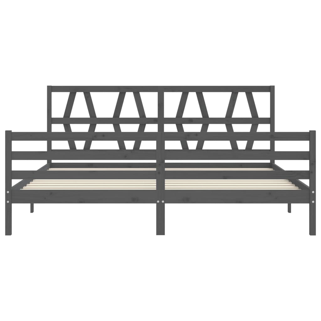 Rám Postele S Čelem Šedý 200 X 200 Cm Masivní Dřevo
