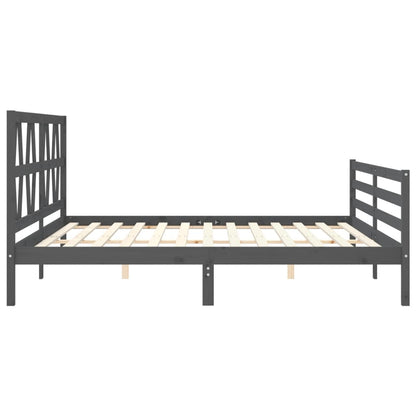 Rám Postele S Čelem Šedý 200 X 200 Cm Masivní Dřevo