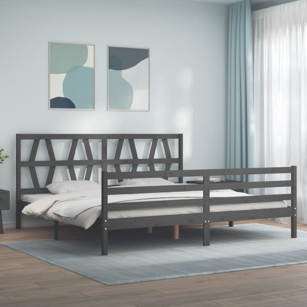 Rám Postele S Čelem Šedý 200 X 200 Cm Masivní Dřevo