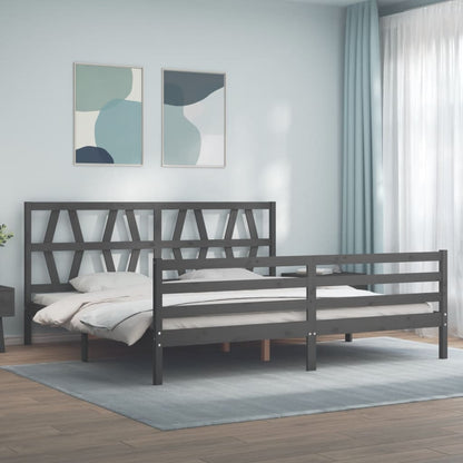 Rám Postele S Čelem Šedý 200 X 200 Cm Masivní Dřevo