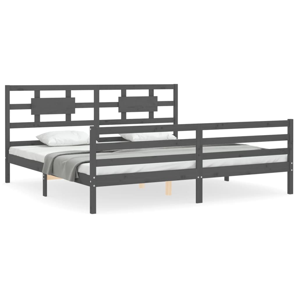 Rám Postele S Čelem Šedý 200 X 200 Cm Masivní Dřevo