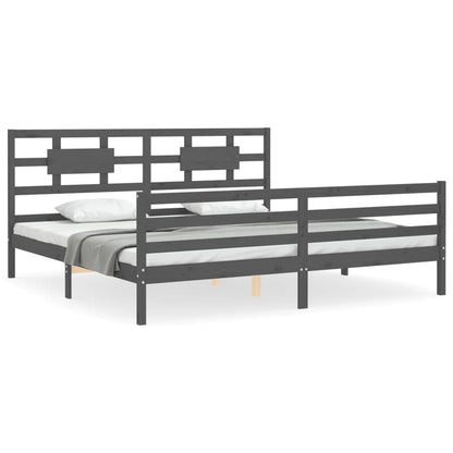 Rám Postele S Čelem Šedý 200 X 200 Cm Masivní Dřevo