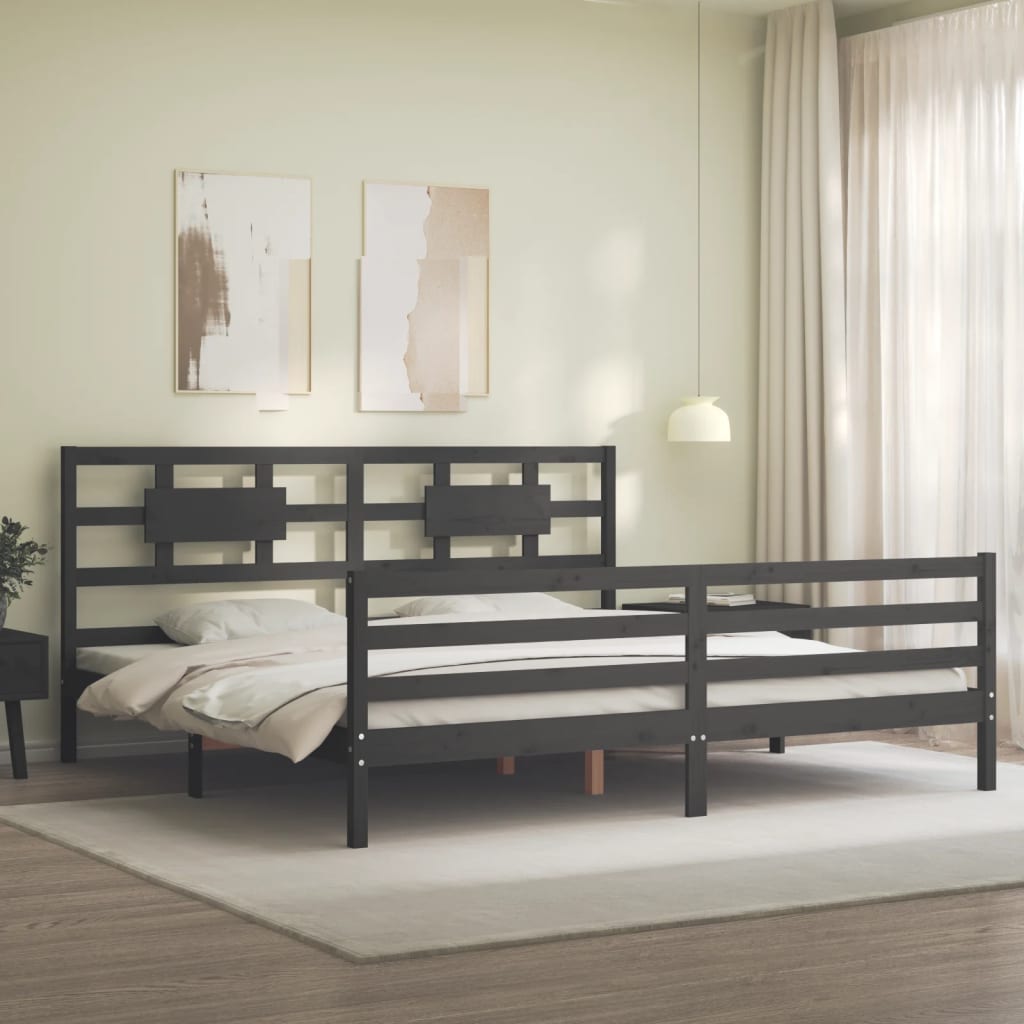 Rám Postele S Čelem Šedý 200 X 200 Cm Masivní Dřevo