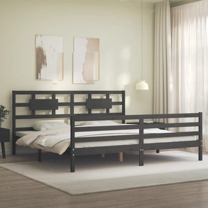Rám Postele S Čelem Šedý 200 X 200 Cm Masivní Dřevo